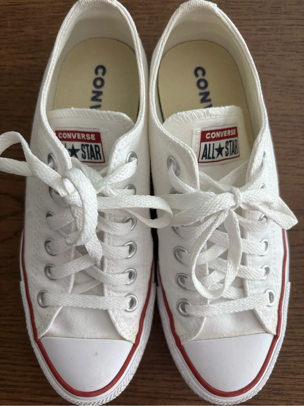Converse White Low Top Sneakers with Red & Black Trim - Picture 5 of 6